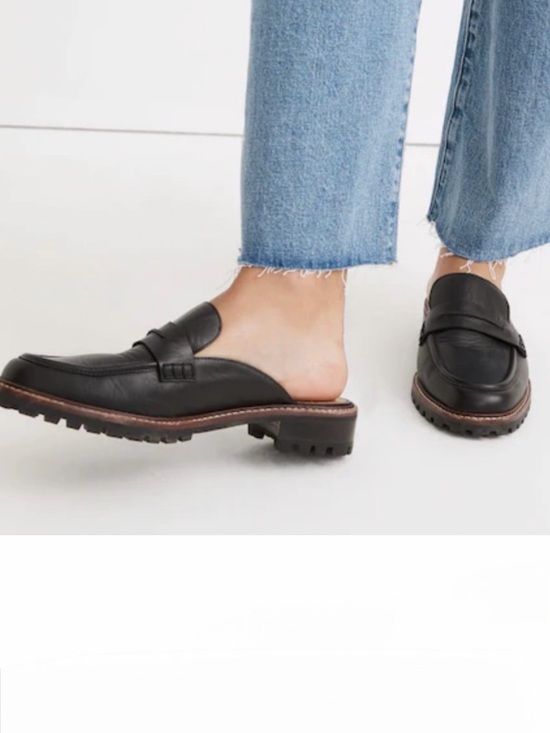 Madewell Shoes - Madewell Corrine Black Leather Lug-Sole Loafer Mule - Size 9